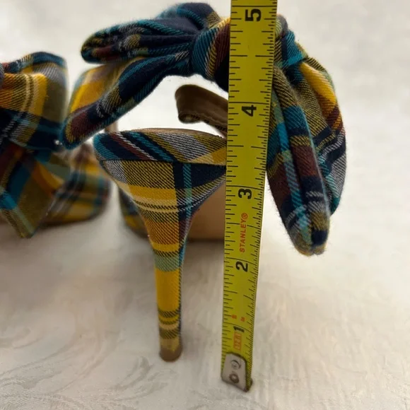 asos Plaid Slingback Pumps with Bow on heel szUK4/US6 Yellow Multi color - Picture 8 of 8